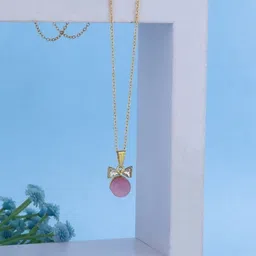 SZN Set Of 2 Gold-Plated Artificial Stones Studded Circular Shaped Pendants With Chains image 2