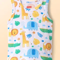 Babyhug 100% Cotton Antibacterial Sando With Stripes & Animal Print Pack Of 3 - Light Blue Yellow & Turquoise image 5