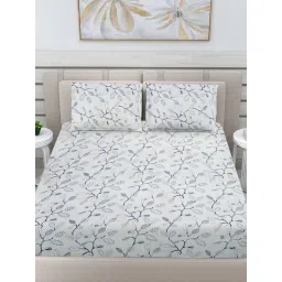 FABINALIV Blue Floral 300 Tc 100% Cotton King Size Double Bedsheet With 2 Pillow Covers image 1