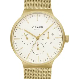 Obaku Men Gold-Toned Brass Embellished Dial & Gold Toned Stainless Steel Bracelet Style Straps Analogue Watch V229GMGGMG-picture-13