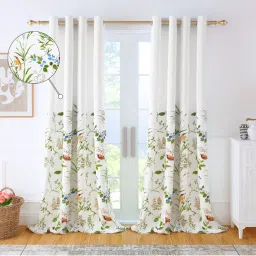 Story@Home Cotton Bohemian Long Door Curtain 8 Feet Long White & Green, Birds & Branches-picture-15