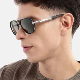 Carlton London Unisex Premium Silver & Black Toned Green Uv With Polarised Lens Aviator Sunglasses-image-75