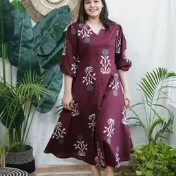 Sanskritam Women Ethnic Motifs Printed Puff Sleeve Fit & Flare Midi Dress-picture-15
