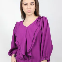 DELIS Puff Sleeve Monochrome Georgette Top image 2