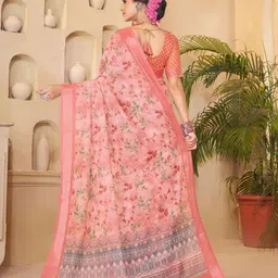 Garden Vareli Floral Printed Zari Pure Linen Saree image 4