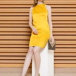 KATLINE Women Satin Mock Neck Sleeveless Sheath Dress image 2