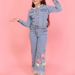 CUTECUMBER Girls Self Design Round Neck Pure Cotton Coat With Trousers-picture-34