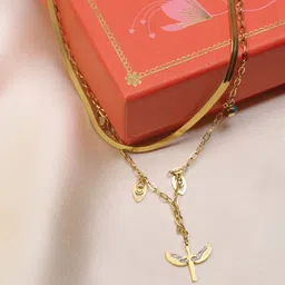 ARTKLIM Gold Plated Double Layered Pheonix Eagle Minimal Necklace-image-42