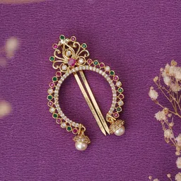 Opal Touch Gold-Plated American Diamond Studded And Beaded Bun Pin-picture-36