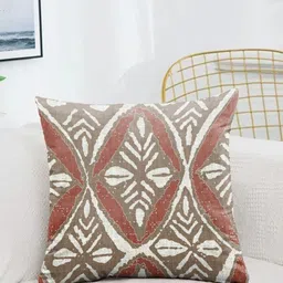 Aura Red & Brown 2 Pieces Floral Printed Square Cushion Covers image 2