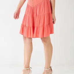 Globus Women Pink Mid Rise Flared Hem Tiered Mini Skirt image 2