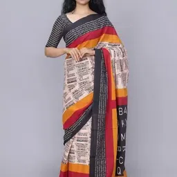 TROPWEAR Ethnic Motifs Linen Blend Block Print Saree-picture-29