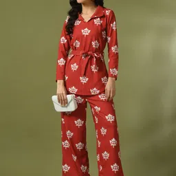 HERE&NOW Women Rust Printed Co-Ords-picture-14