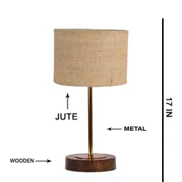 Devansh Beige Textured Wood Cylindrical Shaped Table Lamp image 2