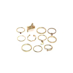 Bohey by KARATCART 10Pcs Gold-Plated Intricate Details Finger Ring image 2