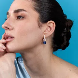 MINUTIAE Rose Gold-Plated Stones Studded And Pearls Beaded Spherical Hoop Earrings image 3