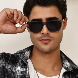 Garry Gobbs Unisex Grey Lens & Gunmetal-Toned Rectangle Sunglasses with image 2