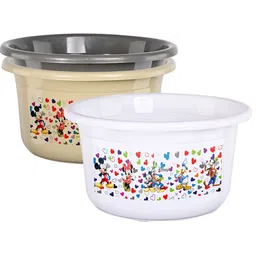 Kuber Industries White & Beige 3 Pieces Disney Printed Light Weight Bath Tubs-picture-38