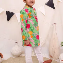 Ka-mee Boys Mandarin Collar Floral Printed Pure Cotton Straight Kurta with Trouser image 2