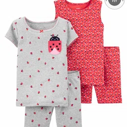 Carter's 4-Piece Ladybug Snug Fit Cotton Night Suit - Red Grey-image-35