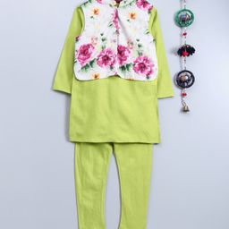 Twisha Full Sleeves Kurta With Floral Print Jacket & Pyjama - Light Green-picture-43