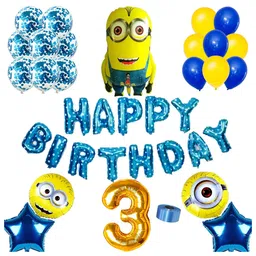 Shopperskart Minions Theme Third Birthday Balloons Decoration Combo Kit  Multicolor - Pack of 50-picture-41