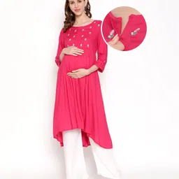 Bella Mama 3/4th Sleeves Maternity Ethnic Kurta - Fuchsia image 1