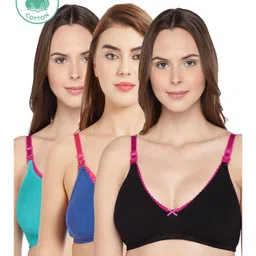 Inner Sense Pack Of 3 Organic Cotton Antimicrobial Laced Soft Nursing Bra - Multi Color-picture-11