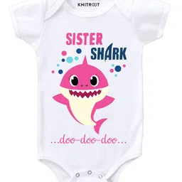 KNITROOT Sister Shark Print Short Sleeves Onesie - White-image-40