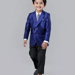 Babyhug Full Sleeves Solid Four Piece Party Suit - Blue-picture-26