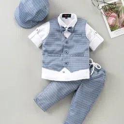Robo Fry Full Sleeves Party Suit with Bow and Cap Solid Color - Grey image 1