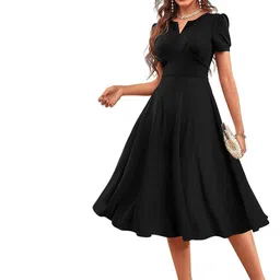 TESSAVEGAS Puff Sleeve Fit & Flare Midi Dress-picture-38
