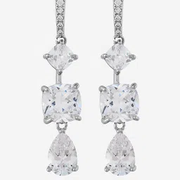 Kushal's Fashion Jewellery Rhodium-Plated Square Zircon Studded Drop Earrings-picture-35
