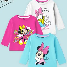 YK Disney Girls Pack of 3 Printed Cotton Round Neck T-Shirts-image-24