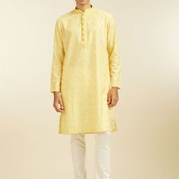Diwas by Manyavar Geometric Printed Mandarin Collar Cotton Straight Kurta & Trousers-picture-28