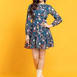 OCTICS Floral Print Georgette Fit & Flare Mini Dress image 1