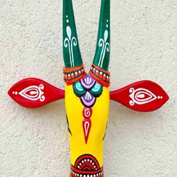 CRAFTOOBA Yellow & Red Printed Cow Head Wooden Wall Masks-picture-34