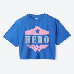 YK Justice League Girls Wonder Woman Printed Pure Cotton Applique Boxy T-shirt-picture-43