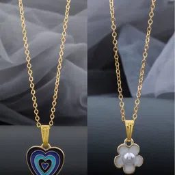 Birado Jewellery Set Of 2 Stainless Steel Gold-Plated Pearls Beaded Pendants With Chains-image-77