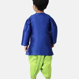 BownBee Full Sleeves Kurta With Attached Embroidered Jacket & Dhoti - Blue image 2