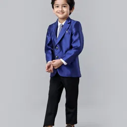 Babyhug Full Sleeves Solid Four Piece Party Suit - Blue image 2