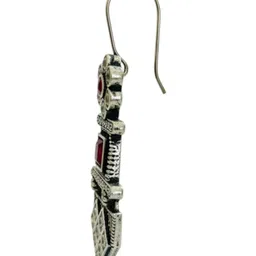 The Pari Silver-Plated Kundan Studded Geometric Shaped Oxidised Drop Earrings image 2