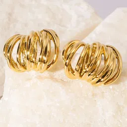 DressBerry Stainless Steel Gold-Plated Contemporary Shaped Anti Tarnish Half Hoop Earrings-picture-12