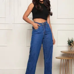 NUCOUTHS Women Super Wide Leg High-Rise Stretchable Jeans image 5