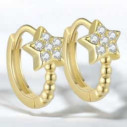 MYKI Gold-Plated Stainless Steel Cubic Zirconia Studded Star Shaped Hoop Earrings-picture-19