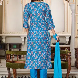 VIBE VISION Floral Printed Round Neck Straight Kurta With Trousers And Dupatta image 3