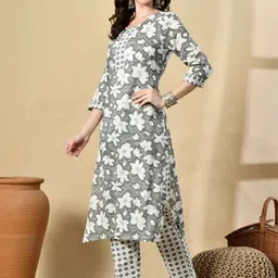ZHOF Floral Printed Pure Cotton Straight Kurta With Trousers-picture-37