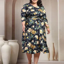 plusS Floral Print Fit & Flare Midi Dress-image-67