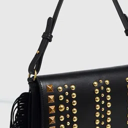 bebe Embellished PU Sling Bag with Fringed image 3