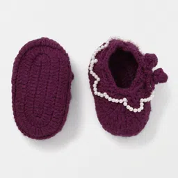 MayRa Knits Booties With Pearl Detailing - Purple image 4